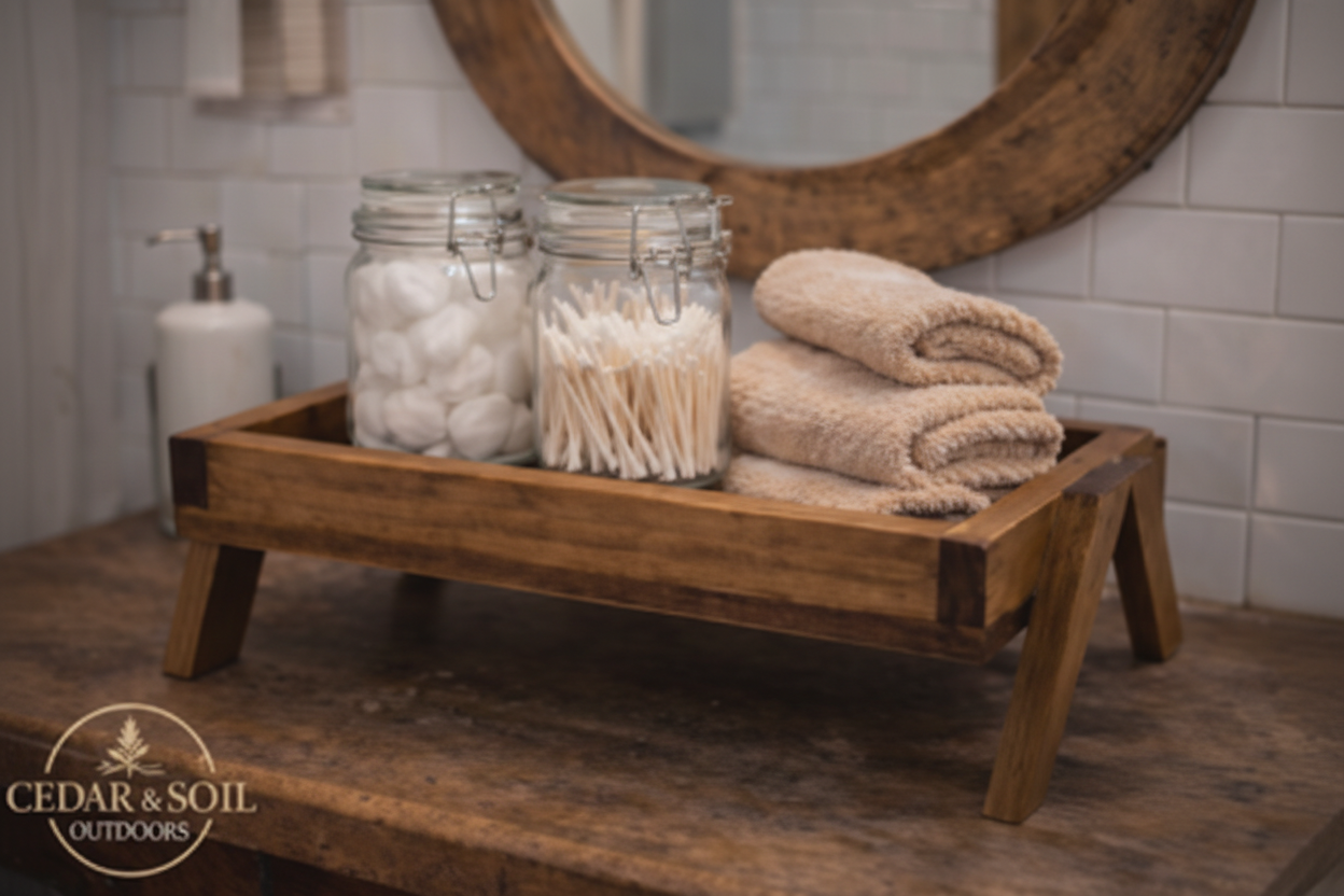 Bathroom riser with towels and candles
