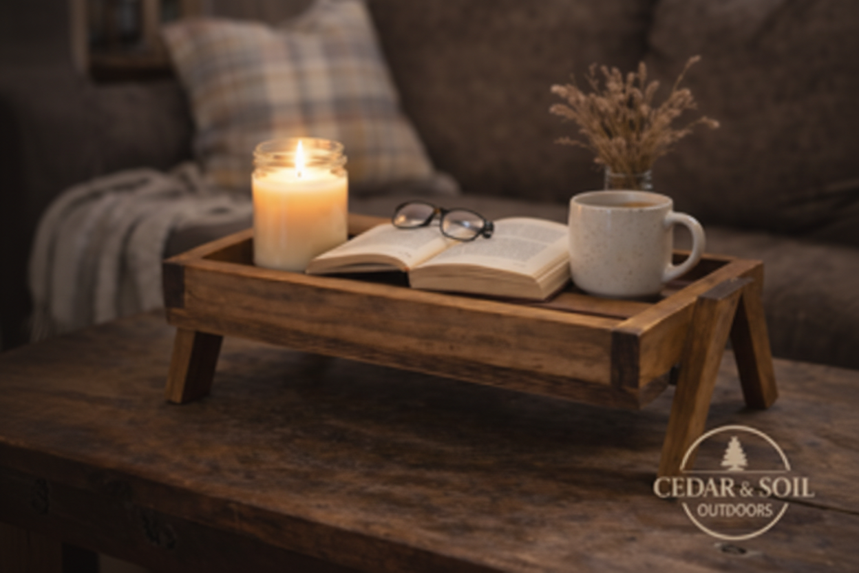 Bedside riser with coffee and glasses