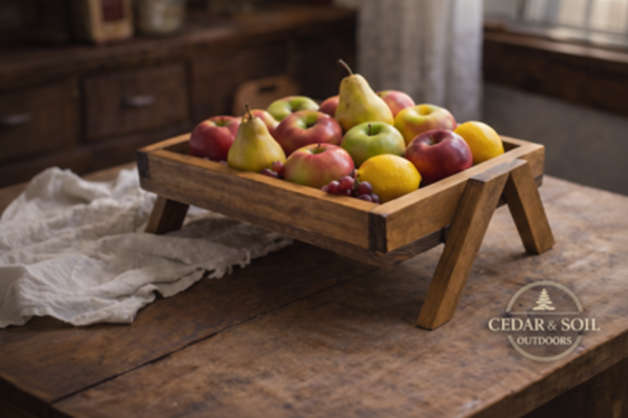 Wooden riser with fresh fruit